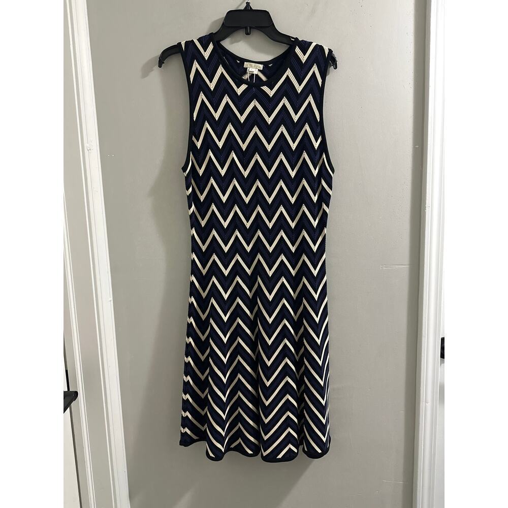 Shoshanna‎ Women's Sleeveless Chevron Knit Dress black blue and white Large